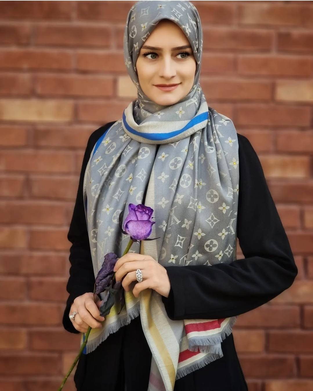 شال کشمیر نگین دار طوسی