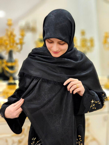 روسری نخ ژاکارد لمه دار مشکی