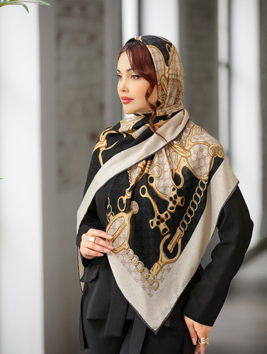 روسری نخی سیا اسکارف کرم مشکی