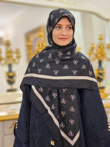 روسری نخ لمه مشکی طرح پاپیون