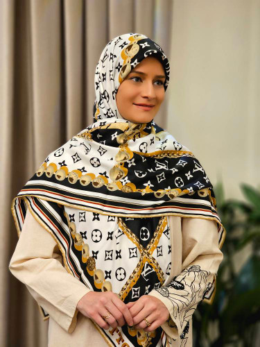 روسری ابریشم وارداتی مشکی سفید