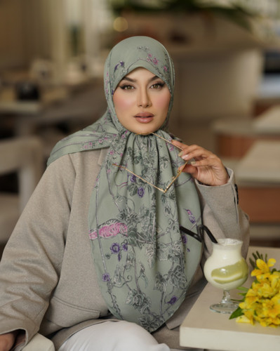 روسری نخ وال سبز پاستلی طرح گنجشک