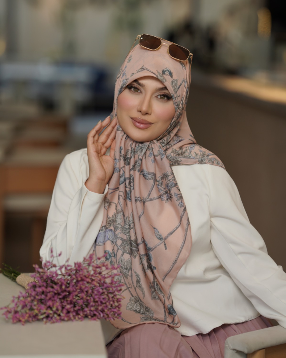 روسری نخ وال صورتی طرح گنجشک