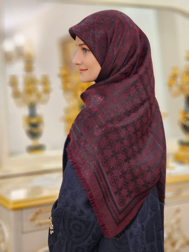 روسری لمه دار رنگ زرشکی مشکی سایز ۱۲۰