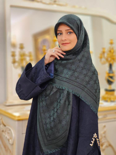 روسری لمه دار رنگ سبز مشکی سایز ۱۲۰