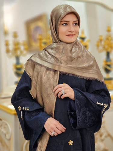 روسری لمه دار رنگ طلایی سایز ۱۲۰