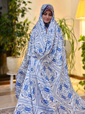 چادر مجلسی سیلک سفید آبی