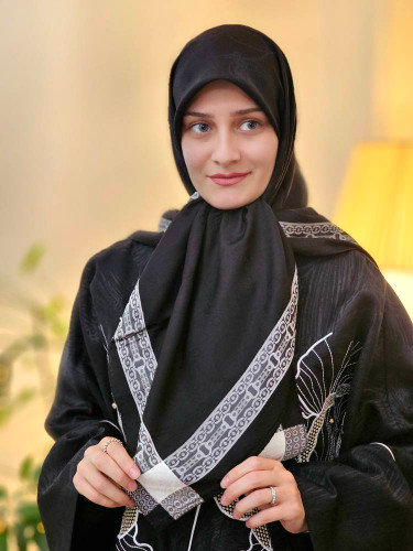 روسری ژاکارد وارداتی دور نقره ای سایز ۱۰۰