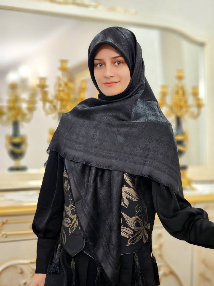 روسری لمه دار مشکی سایز ۱۲۰