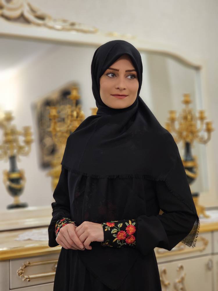 روسری نخی خنک مشکی سایز ۱۲۰