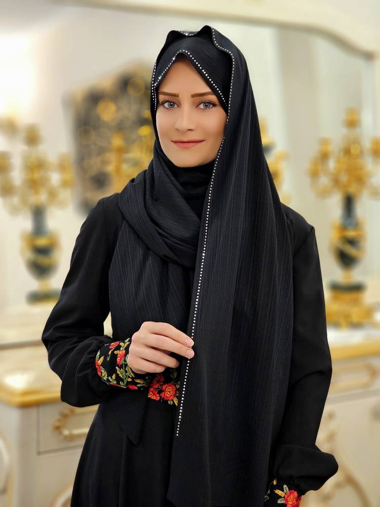 شال کشی اماراتی مشکی نگین دار