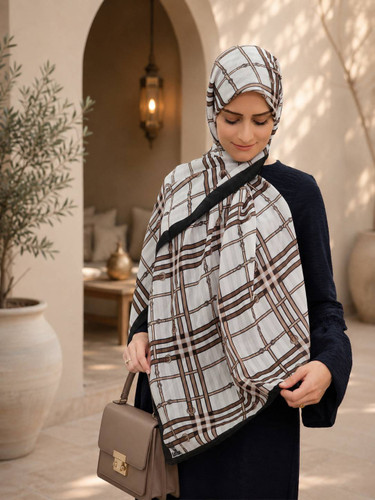 شال نخی کرم قهوه ای