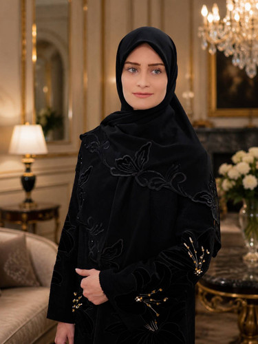 روسری کرپ حریر اماراتی مشکی اختصاصی