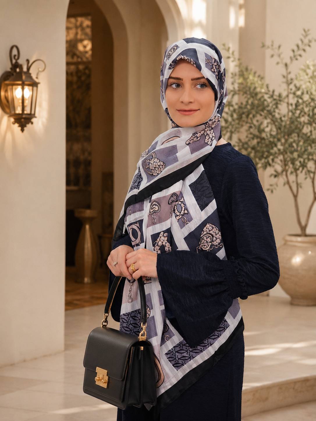 شال نخی طوسی سفید