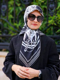 روسری ابریشم ژاکارد سایز ۱۰۰ مشکی نقره ای