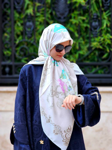 روسری ابریشم ژاکارد دیور رنگ پنکیکی سایز ۱۳۰