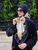 روسری ابریشم ژاکارد دیور مشکی طلایی سایز ۱۲۰