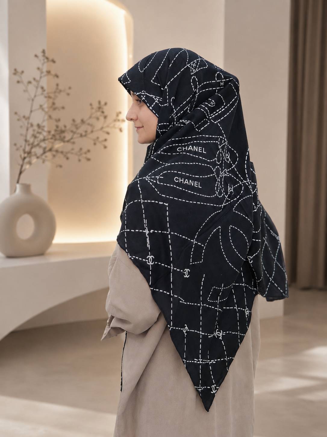 روسری نخی ویسکوز وارداتی دوردوخت دست‌دوز قواره ۱۳۰