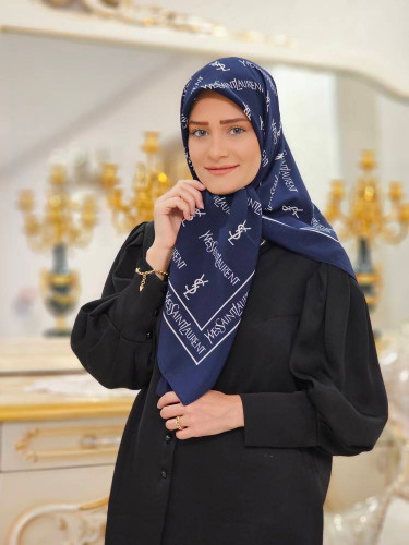 روسری حریر کرپ ایفسنلورن سرمهای سفید سایز ۱۰۰