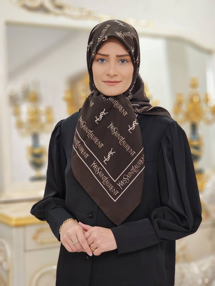 روسری حریر کرپ ایفسنلورن موکا کرم سایز ۱۰۰