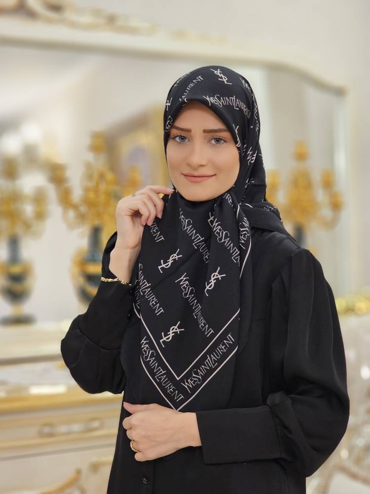 روسری حریر کرپ ایفسنلورن مشکی نسکافه‌ای سایز ۱۰۰