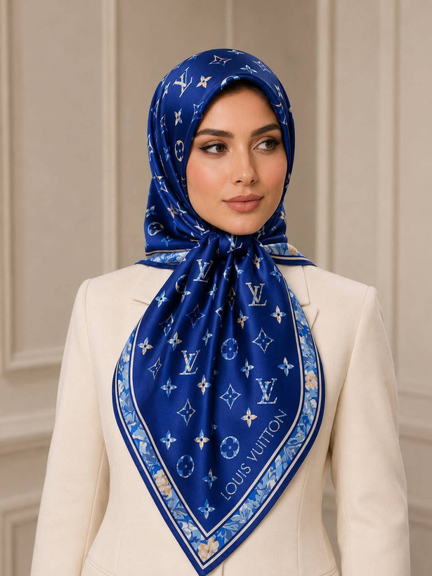 روسری ابریشم توییل وارداتی های کوالیتی سایز ۱۱۰ سرمه ای