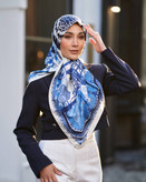 روسری ابریشم ژاکارد وارداتی آبی سفید سایز ۱۲۰