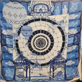روسری ابریشم ژاکارد وارداتی آبی سفید سایز ۱۲۰
