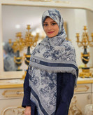 روسری کشمیر وارداتی لطیف سایز ۱۴۰ دورو دیور جنگل رنگ آبی
