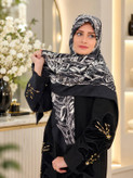 روسری ابریشم ژاکارد وارداتی مشکی سفید دورو سایز ۱۴۰