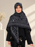 روسری ابریشم ژاکارد مشکی سفید وارداتی سایز ۱۴۰