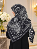 روسری ابریشم ژاکارد مشکی سفید وارداتی سایز ۱۴۰