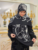 روسری ابریشم ژاکارد مشکی سفید وارداتی سایز ۱۴۰