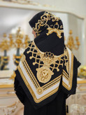 روسری ابریشم ژاکارد مشکی طلایی سفید سایز ۱۴۰