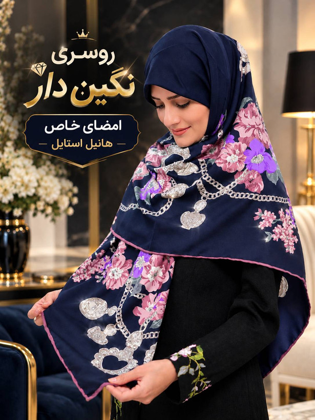 روسری ابریشم کجراه نگین دار سایز ۱۳۰