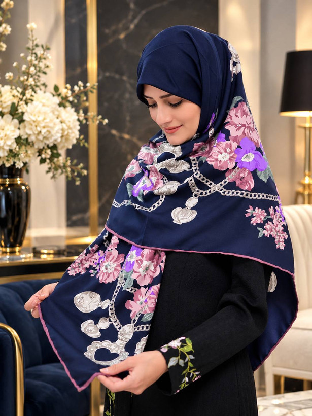 روسری ابریشم کجراه نگین دار سایز ۱۳۰
