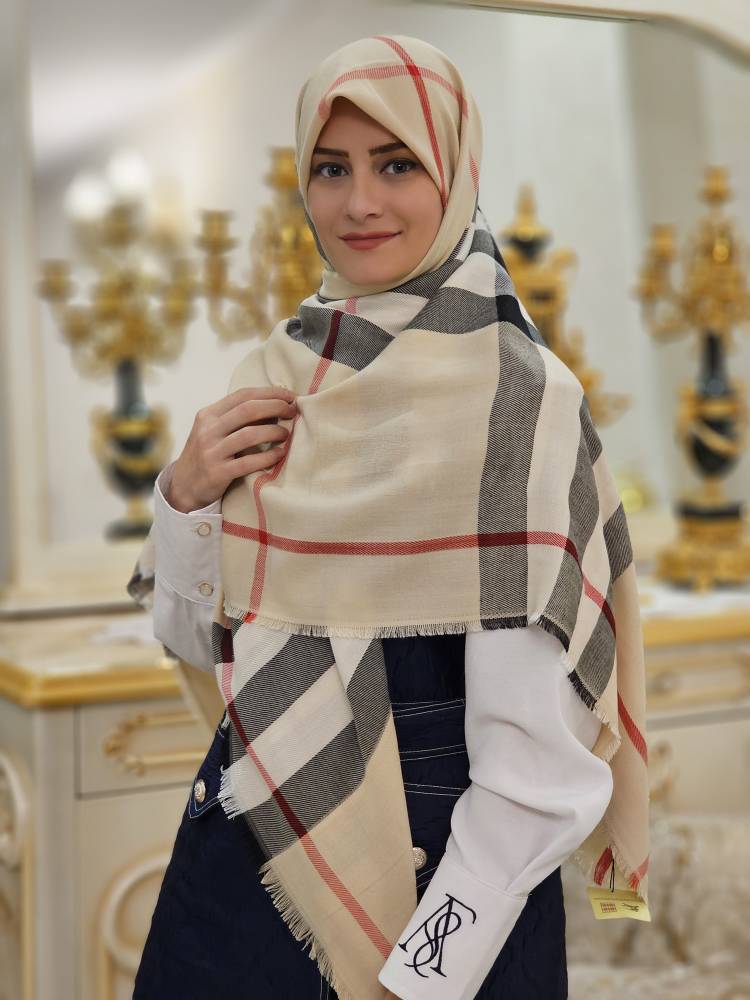 روسری نخی کشمیر کرم وارداتی باربری سایز ۱۴۰
