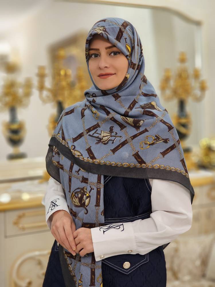 روسری نخی پنبه وارداتی رنگ آبی مه آلود