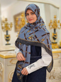 روسری نخی پنبه وارداتی رنگ آبی مه آلود نگین دار