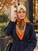 روسری ابریشم کیفیت مستر وارداتی سایز ۹۰ رنگ نارنجی برند کوچ
