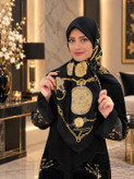 روسری ابریشم ژاکارد وارداتی مشکی طلایی سایز ۱۲۰
