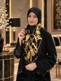 روسری ابریشم ژاکارد مشکی طلایی سایز ۱۲۰