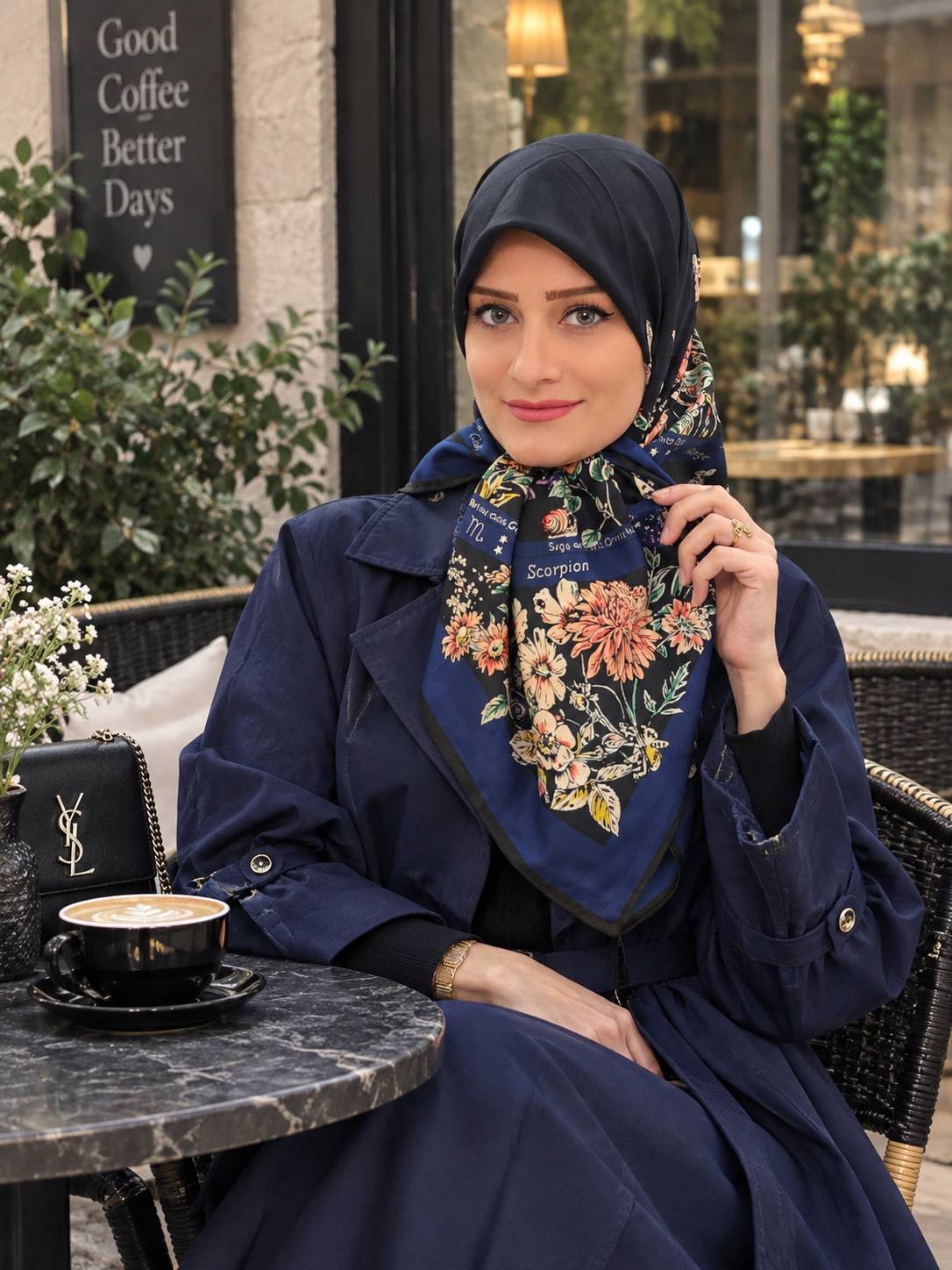 روسری ابریشم کیفیت مستر وارداتی سایز ۹۰ رنگ مشکی سرمه ای