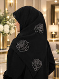 روسری مشکی حریر کرپ نگین دار سایز ۱۰۰ ِ
