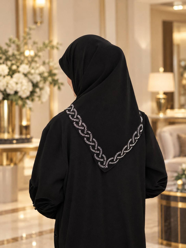 روسری مشکی حریر کرپ نگین دار سایز ۱۰۰ ِ