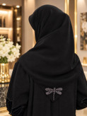 روسری مشکی حریر کرپ نگین دار سایز ۱۰۰ طرح سنجاقک