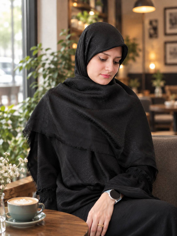 روسری نخی مشکی چهارفصل دورو سایز ۱۴۰