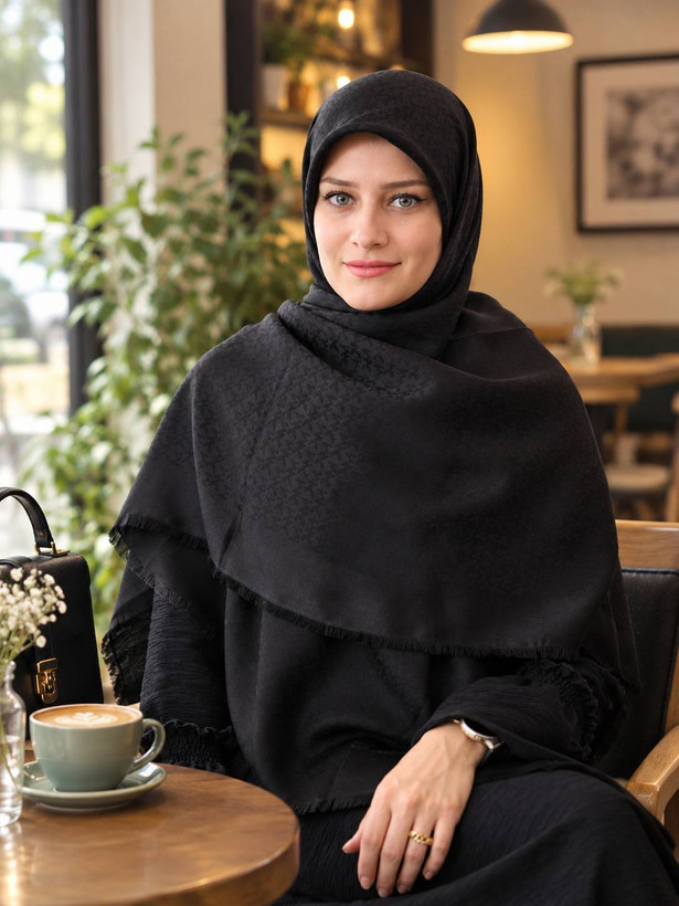 روسری نخی چهارفصل ژاکارد مشکی mk سایز ۱۴۰