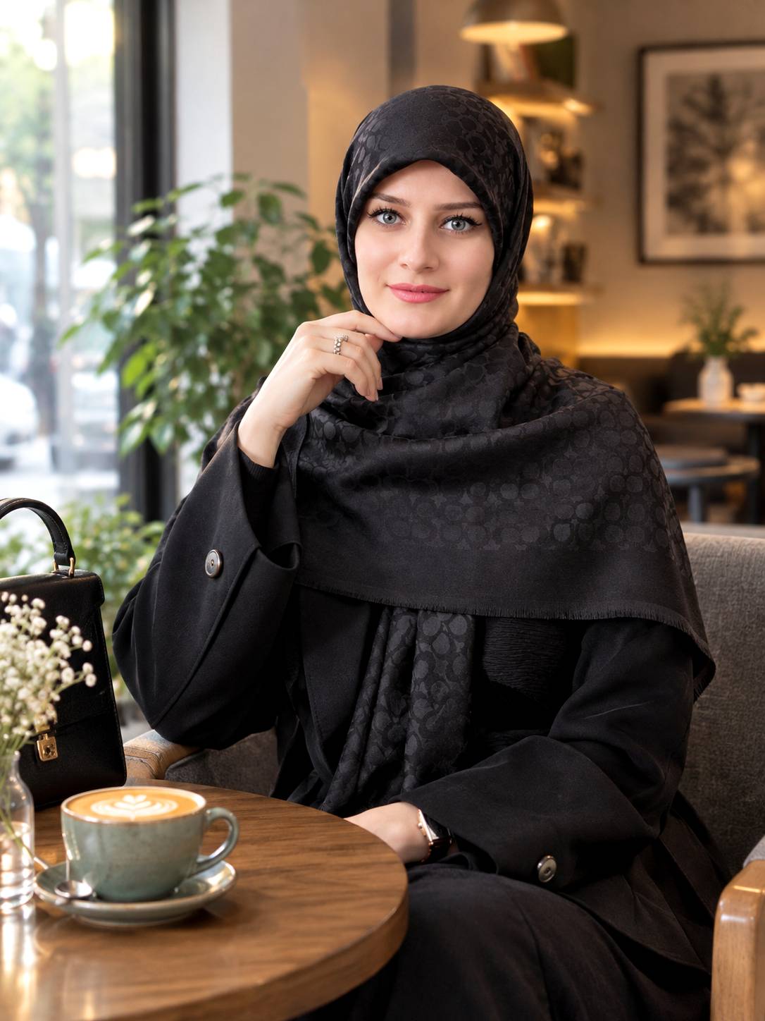 روسری نخی چهارفصل ژاکارد مشکی برند کوچ سایز ۱۴۰ دورو
